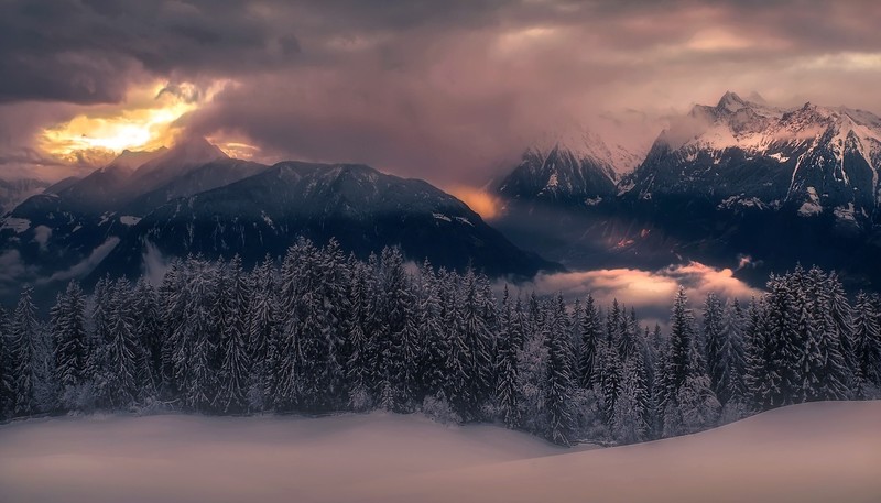 nature, winter, mountains, snow, landscape, trees