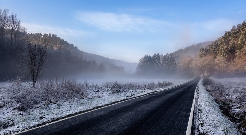 road, winter, landscape