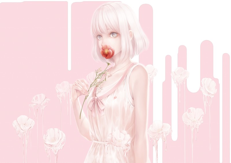 flowers, short hair, anime girls, pink, anime