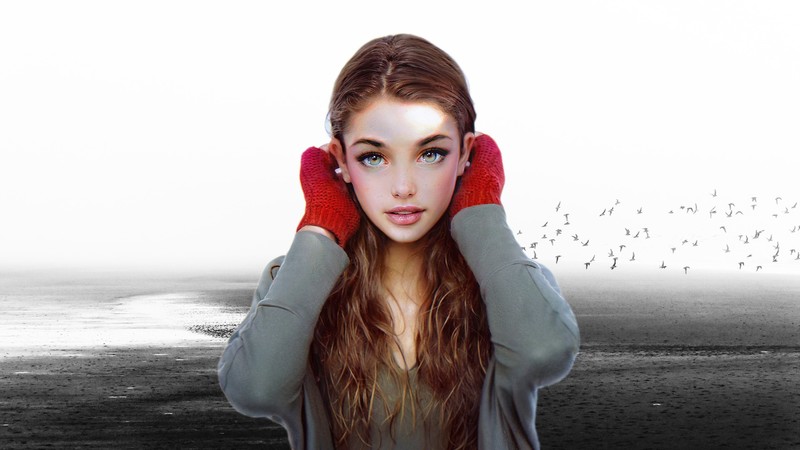 digital art, freckles, women, beach, portrait