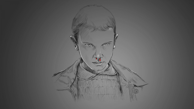 Stranger Things, drawing, blood, selective coloring
