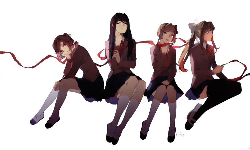 Doki Doki Literature Club, anime girls, visual novel, Monika (Doki Doki Literature Club), Yuri (Doki Doki Literature Club), Sayori (Doki Doki Literature Club), Natsuki (Doki Doki Literature Club), simple background
