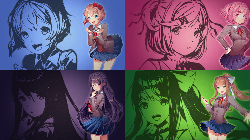 Doki Doki Literature Club, anime girls, visual novel, Monika (Doki Doki Literature Club), Yuri (Doki Doki Literature Club), Sayori (Doki Doki Literature Club), Natsuki (Doki Doki Literature Club)