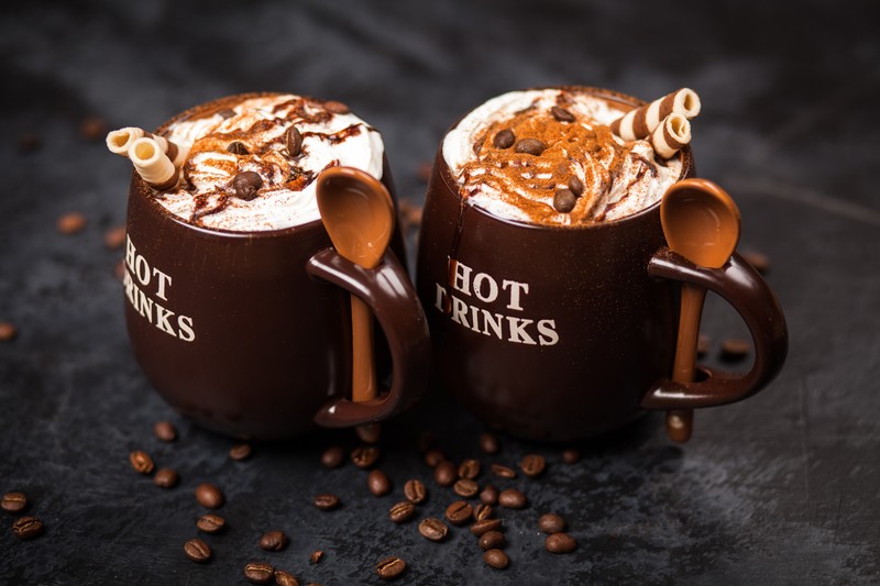 food, Hot Cocoa, cup, spoon, Cream, coffee beans