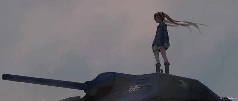 Girls und Panzer, Kadotani Anzu, uniform, anime girls, tank, Hetzer
