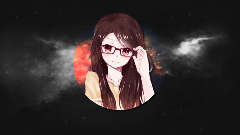 render in shapes, picture-in-picture, space, anime, anime girls, glasses, long hair