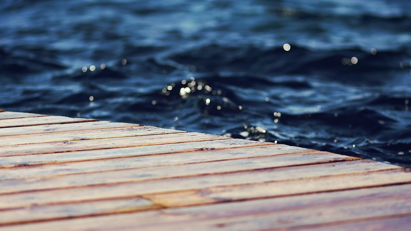 pier, water, blue, beach, wood, waves, simple