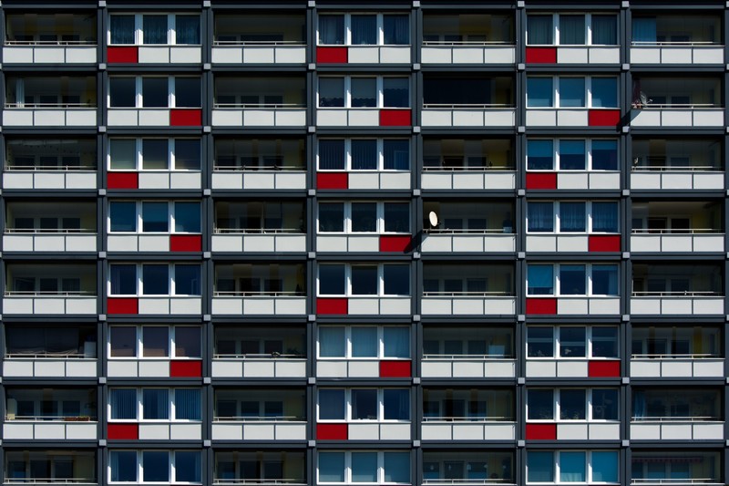 building, balcony, white, red, window