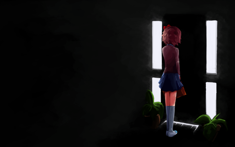 anime, Doki Doki Literature Club, Sayori (Doki Doki Literature Club), dark background