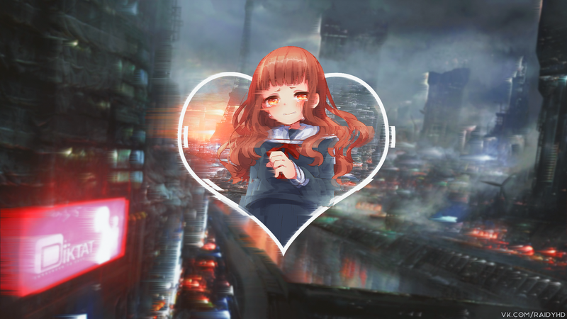 anime, anime girls, picture-in-picture, city
