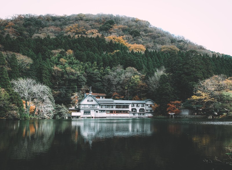 landscape, house, lake