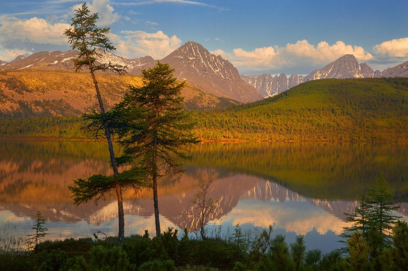 landscape, mountains, nature, reflection, water, trees