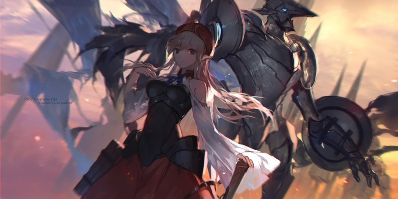 anime girls, swd3e2, artwork, drawing, women, long hair, blonde