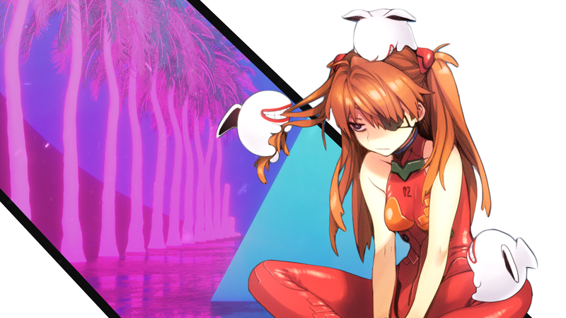 abstract, pyramid, Retro style, reflection, Asuka Langley Soryu, Neon Genesis Evangelion, anime, anime girls