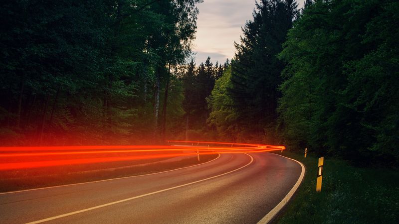 road, turn, freezelight, light, long exposure, 4k