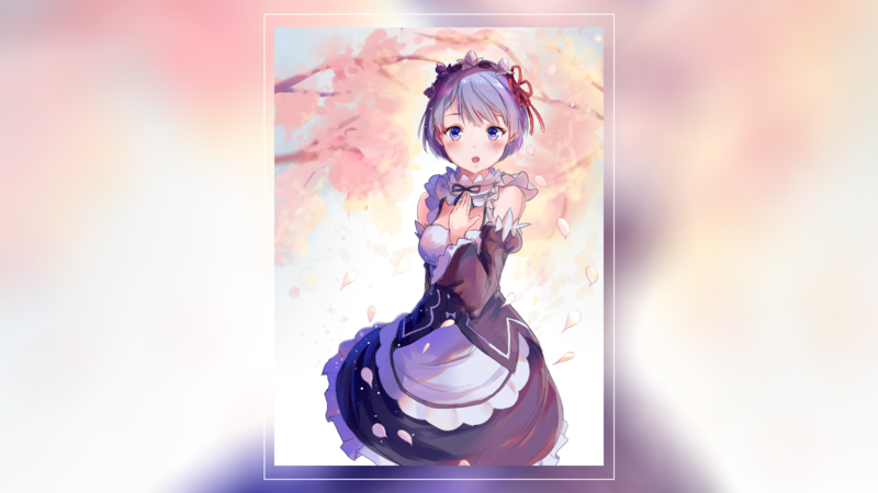 anime, anime girls, blurred, Re:Zero Kara Hajimeru Isekai Seikatsu, Rem (Re: Zero), maid, blue eyes, fan art, maid outfit, white skin