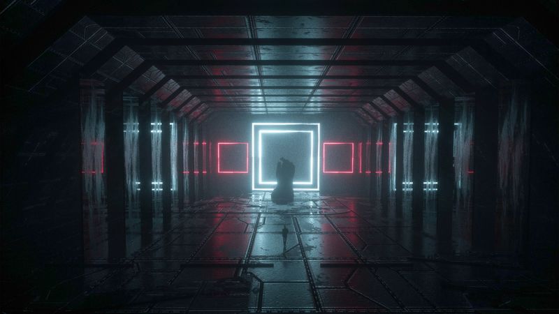 corridor, dark, neon, glow, light, 4k