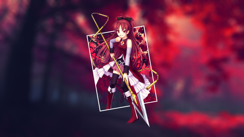 Mahou Shoujo Madoka Magica, Sakura Kyoko, redhead, anime, anime girls, picture-in-picture, blurred, red, landscape, white skin