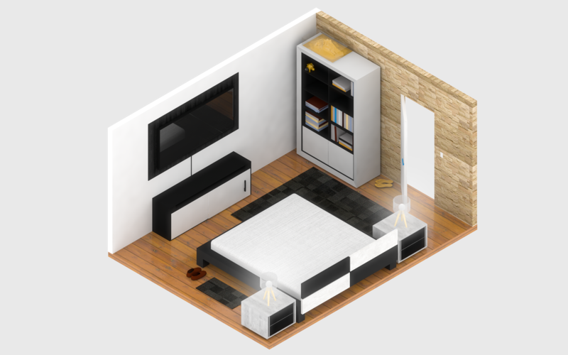 isometric, modern, house, interior design