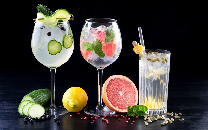 cocktails, food, drinking glass, vegetables, fruit