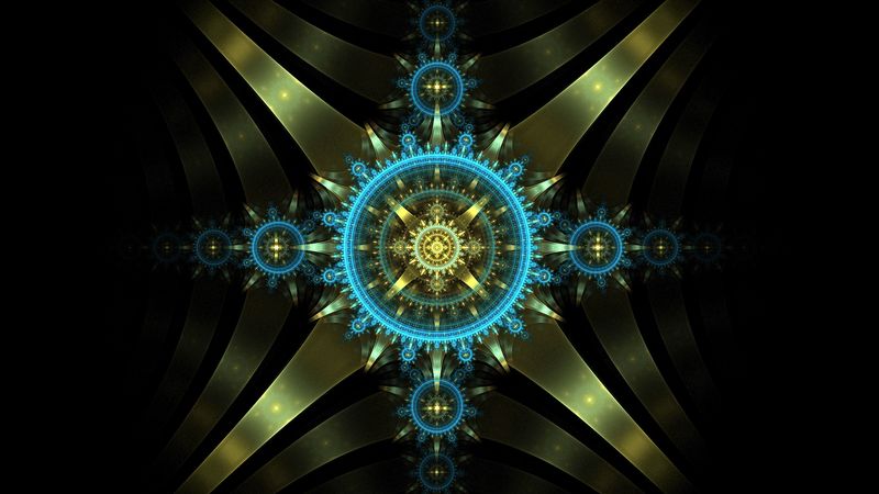 fractal, mechanism, circles, glow, abstraction, 4k