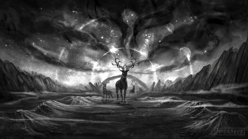 creatures, fantasy, art, bw, animals, landscape, 4k