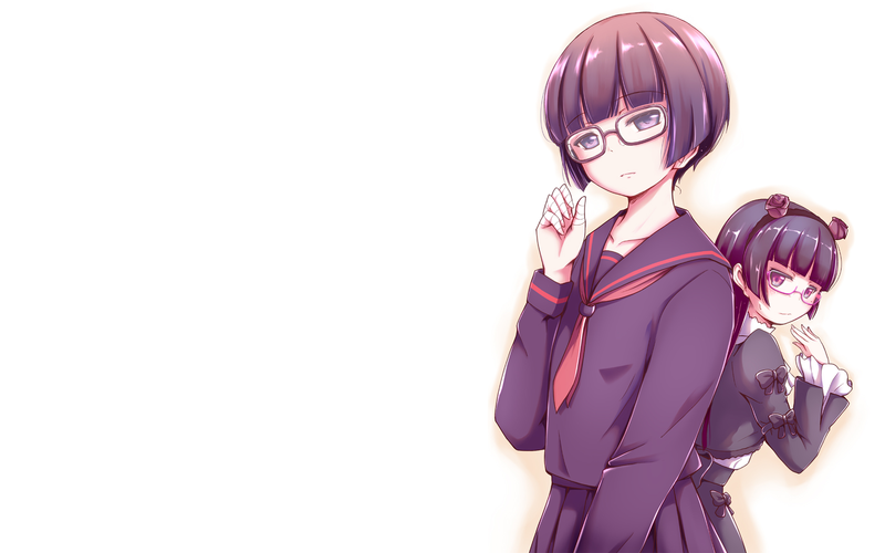 anime girls, women, school uniform, schoolgirl, glasses, short hair, bangs