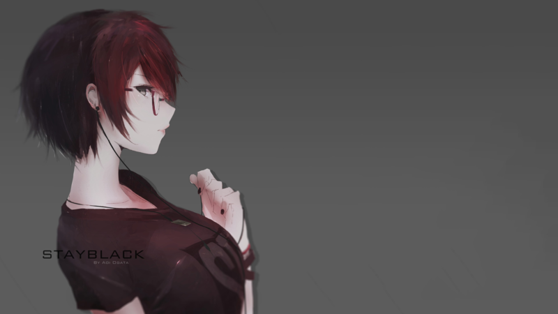 artwork, Aoi Ogata, redhead, headphones, simple background, anime girls, glasses, huge breasts