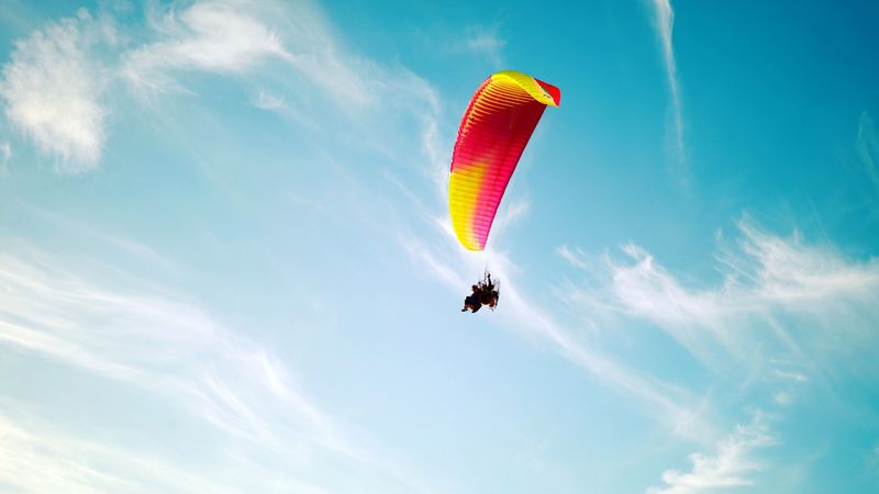 parachute, flight, extreme, sky, height, 4k