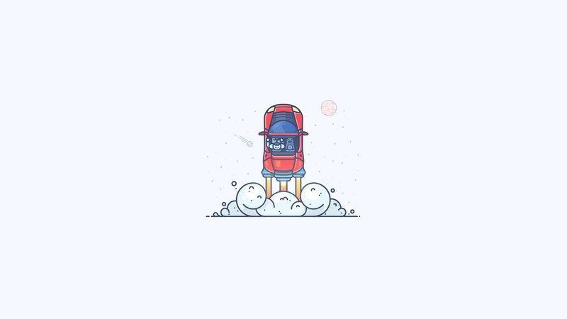 illustration, Tesla Motors, rocket, SpaceX, Tesla Roadster, space, white background, minimalism