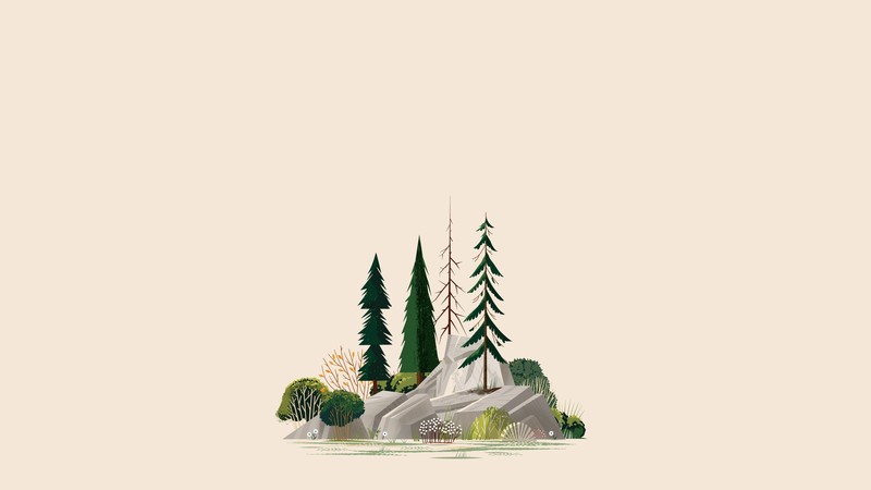illustration, forest, trees, rock