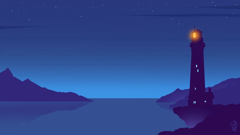 lighthouse, night, vector, art, 4k