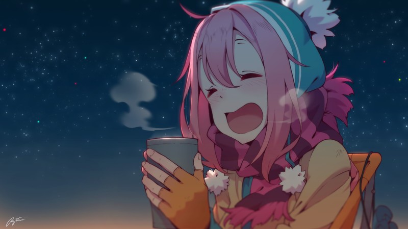 anime, green eyes, Yuru Camp, Nadeshiko Kagamihara, anime girls, 2D, pink hair, long hair