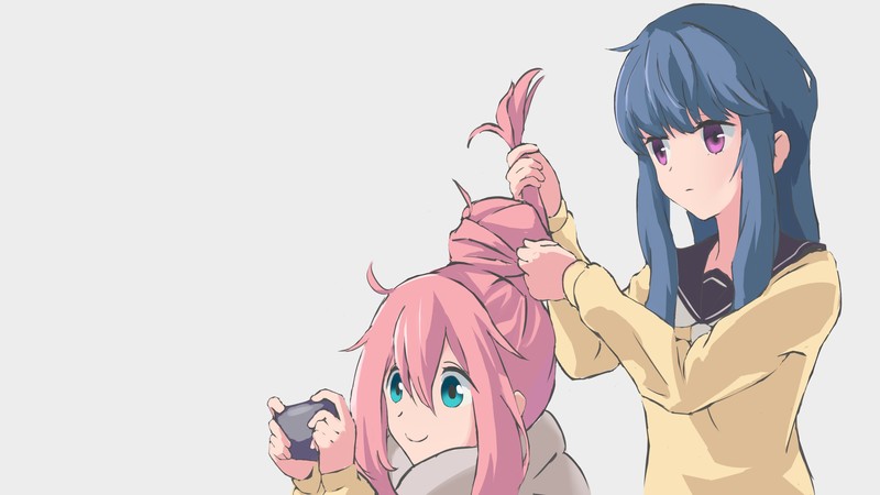 anime, simple background, Yuru Camp, Nadeshiko Kagamihara, Rin Shima