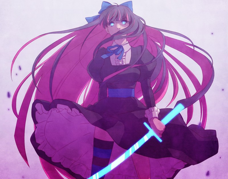 Panty and Stocking with Garterbelt, Anarchy Stocking, anime girls, glowing eyes, anime, purple