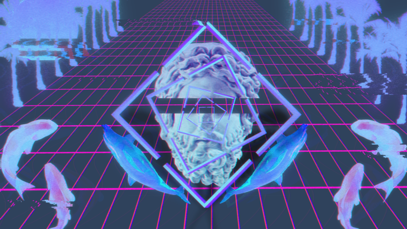 vaporwave, statue, glitch art