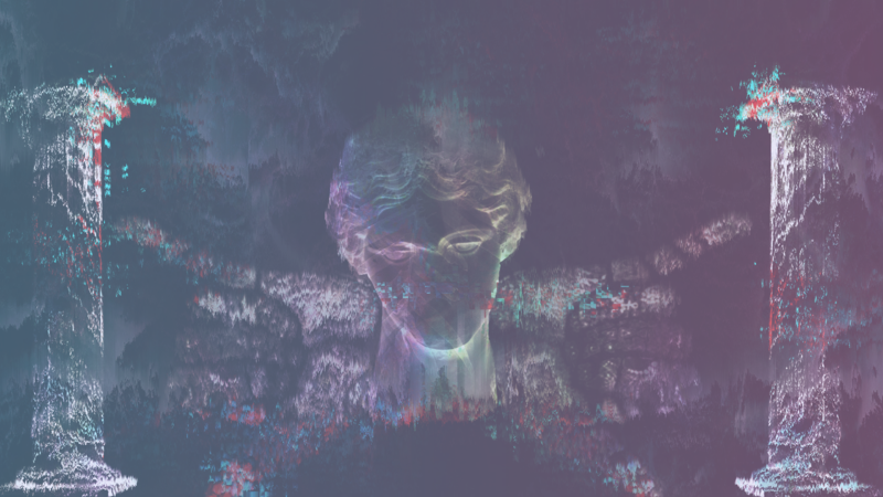 vaporwave, statue, glitch art