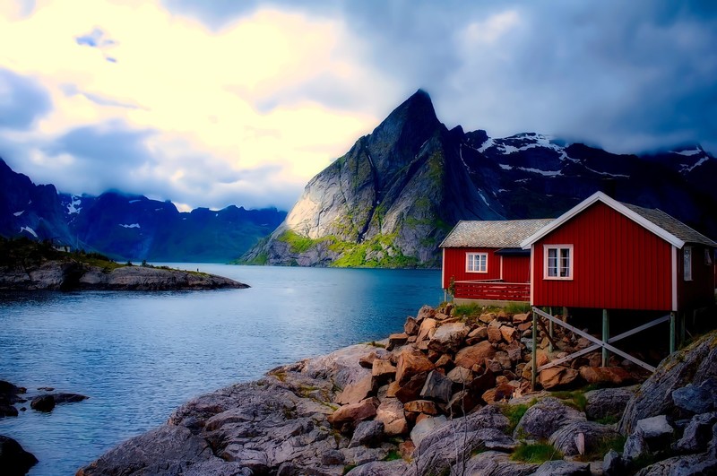 house, mountain pass, water, nature