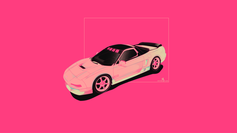 nsx, Honda NSX, Honda, JDM, Japanese cars, vector, digital art, minimalism, car, Acura NSX, Acura NSX GT3, Japan, pink, pink background, pop-up headlights