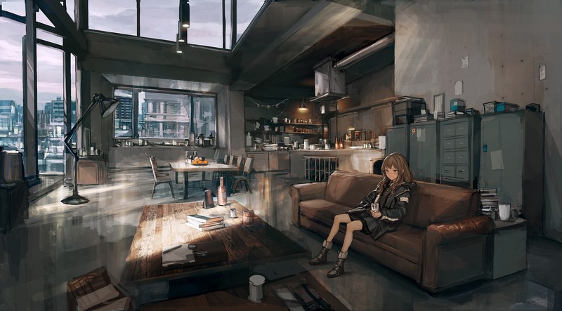 original characters, room, long hair, hoods, couch, _LM7_
