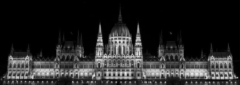 Budapest, European Union, palace, Hungarian Parliament Building, Hungary, monochrome