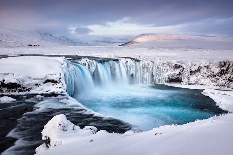 Iceland, nature, waterfall, snow