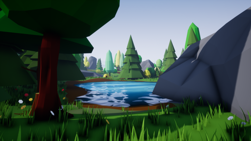low poly, Unreal Engine 4, environment, nature, forest, lake