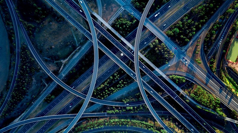 aerial view, road, traffic