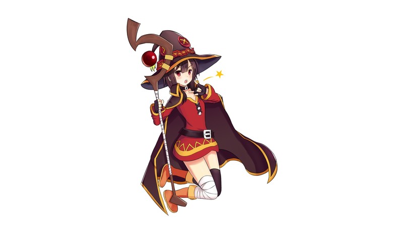Kono Subarashii Sekai ni Shukufuku wo!, anime, anime girls, Megumin, white background, dark hair, white skin, fan art, simple background