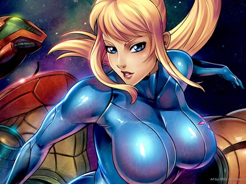 Samus Aran, Zero Suit Samus, reiq, boobs, bodysuit, blue eyes, cartoon, Metroid