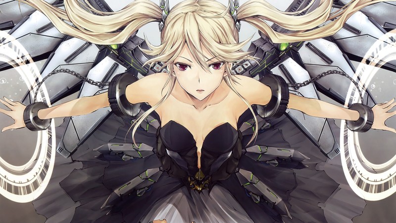 blonde, twintails, cleavage