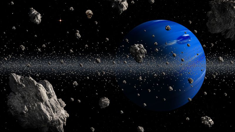planet, asteroids, space, blue, asteroid belt, 4k