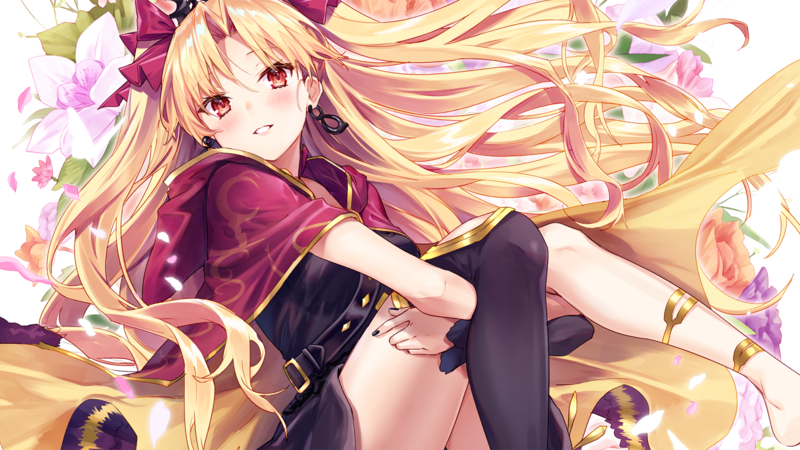 blonde, thick thigh, long hair, cape, red ribbon, Lancer (Fate/Grand Order)