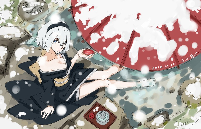 Nier: Automata, 2B (Nier: Automata), white hair, NieR